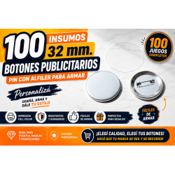 100 Insumos 32 mm. Botones Publicitarios Pin con Alfiler Para Armar